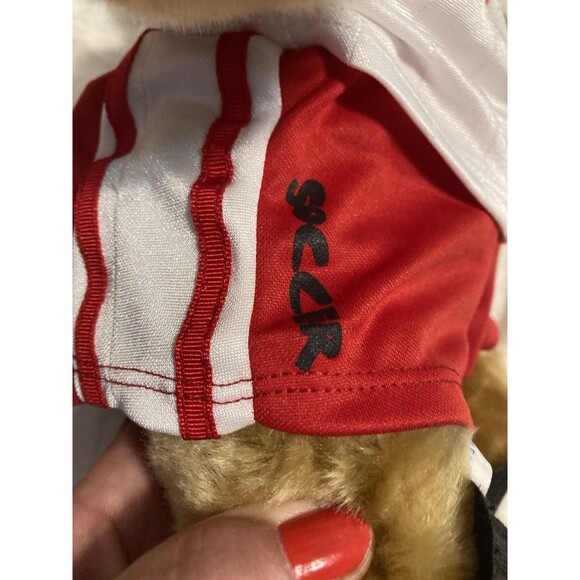 Build A Bear Plush Stuffed Brown Teddy Bear Soccer Shirt Shorts Shin Guards Red - Picture 6 of 11